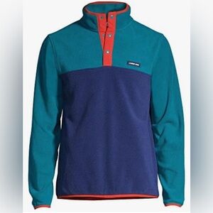 Lands' End Mens XL Snap Neck Fleece Pullover Navy/dark Peacock Colorblock